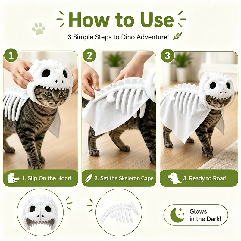 Glow-in-the-Dark Dinosaur Skeleton Pet Costume - Image 8