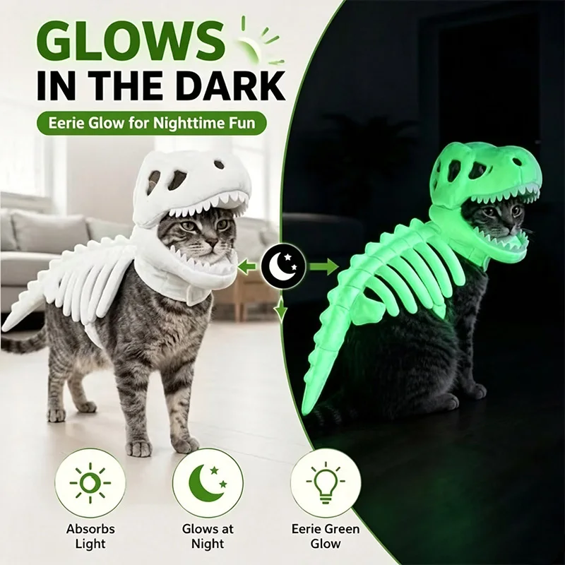 Glow-in-the-Dark Dinosaur Skeleton Pet Costume - Image 3