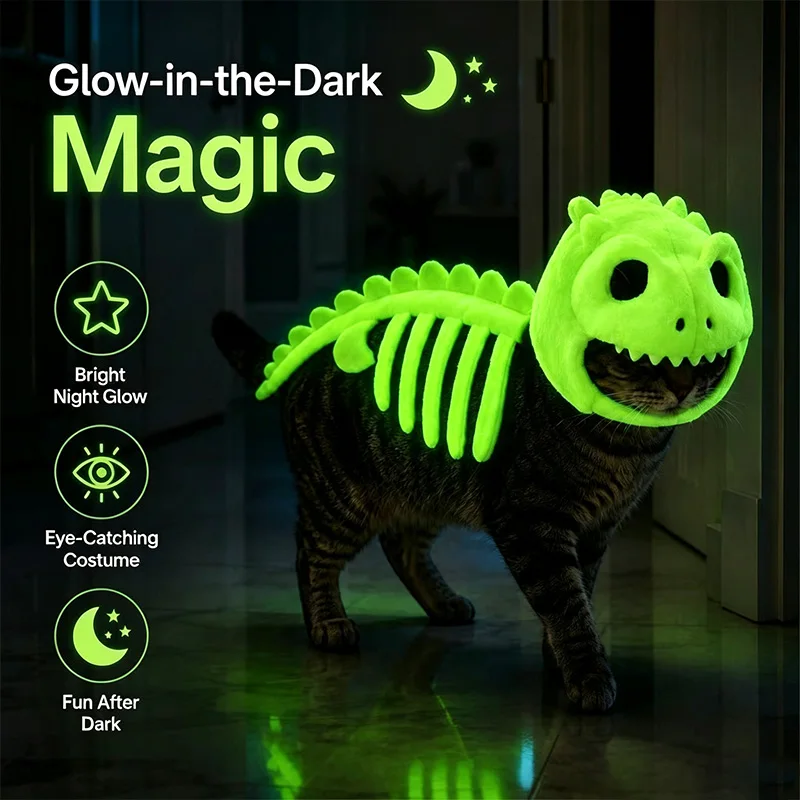 Glow-in-the-Dark Dinosaur Skeleton Pet Costume - Image 4